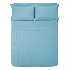 Juego De Sábanas Melocotton 1800 Micro Grabada Color Azul Cielo Con Diseño Color Hilos 1800 Para Colchón De 200cm X 140cm X 25cm Microfibra Grabada Ultra Suave, Hipoalergénica, Antiácaros