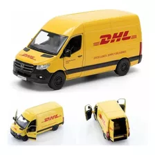 Miniatura Carrinho De Ferro Mercedes Sprinter Dhl Van Cor Amarelo