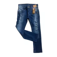 Calça Jeans Infantil Masculina Rasgada Desfiada Com Strech