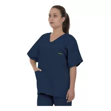 Blusa De Pijama Cirúrgico Scrub Azul Marinho Com Decote Em V