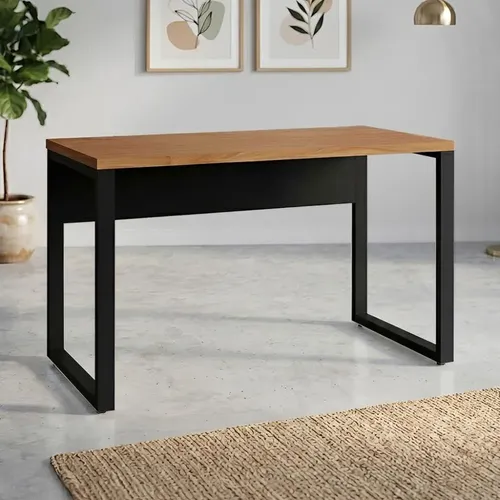 Escrivaninha Industrial 120cm X 60cm Pés Metal Mdf Freijó Com Preto
