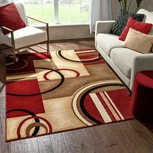 Alfombra De Area Geometrica Moderna Roja Con Formas Y Arcos