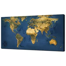 Mapa Mundial De Pared Lienzo Grande Azul, Póster De Ma...