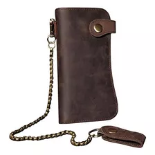 Cartera Para Hombre Con Cadena De Cuero, Billetera Plegable