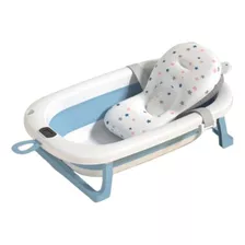 Bañito Plegable Con Termometro + Colchon Baby Splash Bebe Color Azul