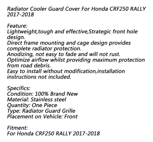 Parrilla Protectora De Radiador Para Honda Crf 250 Crf250 Ra Foto 7