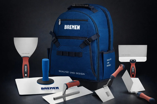 Kit Bremen: Herramientas Durlock 6pz Espátula Llana Plato + Mochila Porta Herramientas 32l Base Plástica Azul