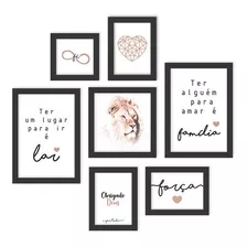 Kit 7 Quadros Decorativos Leão Judá Frases Fé Deus Com Vidro