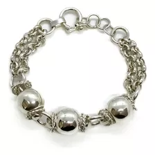 Pulsera Exclusiva Roló Bolas De Plata 950 21,5 Cm 