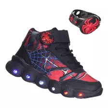 Tenis Sapato De Criança Com Luz Led Aranha Infantil Menino 