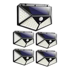 Kit 5 Luminária Solar Luz 100 Led Sensor Jardim Prova D'água