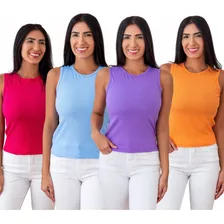 Kit 5 Top Cropped Blusinha Tricot Canelado Regata Moda Verã