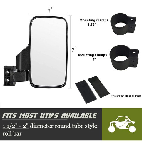 Utv Side View Mirrors For . And  Roll Bar Cage Pack, Ad... Foto 3