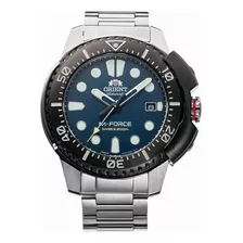 Reloj Orient M-force Automatic Diver 200m Ra-ac0l07l00b Color De La Malla Plateado Color Del Bisel Negro Color Del Fondo Azul