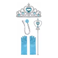 Kit Elsa Frozen Coroa Luva Varinha E Cabelo Cosplay Fantasia