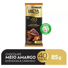 Chocolate Lacta Intense Meio Amargo 40% Cacau Amêndoas E Caramelo Salgado 85g