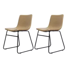 Kit 2 Cadeiras Denver Caramelo Aço Couro 85x50x54cm Fratini