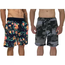 Kit 2 Bermudas Masculinas Moletom Short Estampas Atacado Fit