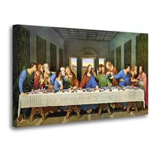 Quadros 3d Grande Tela Santa Ceia Escultura Jesus 130x70 Cor Preto Cor Da Armação Revestido Em Tecido Canvas Com Borda Infinita