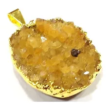 Pingente Drusa Citrino Pedra Natural Folheado A Ouro Ref569