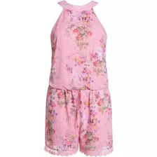 Macaquinho Feminino Estampado Com Renda Macacão Seiki 390013