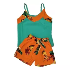 Conjunto Blusa Alça E Short Mini Diva 1 A 10 Anos