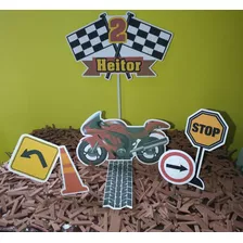 Topper Topo De Bolo Scrap Moto Motocross Corrida Carros