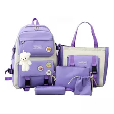 Set 5 Mochila Bolsas Escolar Estudiante Lapicera Tote Lona