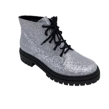 Coturno Bota Botinha Feminina Cano Curto Baixo Glitter 