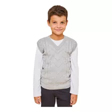 Colete Infantil Tricot Trabalhado Cinza Mescla