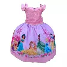 Vestido Princesas Super Luxo Rosa