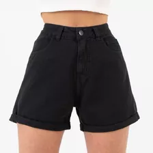 Short Mom Feminino Cintura Alta Preto Lady Rock