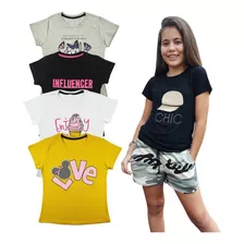 Kit 4 Blusinhas Infantil E Juvenil Lindas - Com Strass 