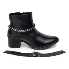 Bota Feminina Cano Curto Em Couro Salto Baixo Moda Country