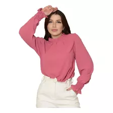 Camisa Blusa Femin Manga Princesa Bufante Gola Alta Elegante