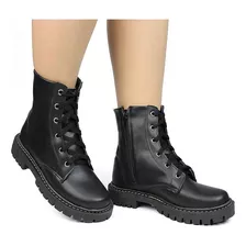 Coturno Feminino Bota Tratorado Cano Curto Preto 