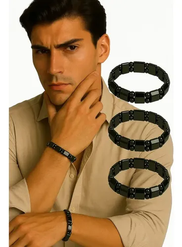 Pulsera De Hematita Piedras Naturales Energia Hombre Negro 19 Cm 20 Cm