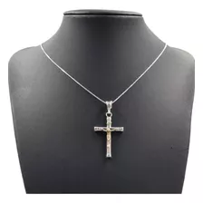 Cruz De Plata 925 Con Oro De 14k Tubular 3 Cms Con Cadena