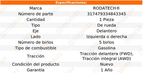 (1) Maza De Rueda Del Santa Fe V6 3.3l 15/18 Rodatech Foto 5