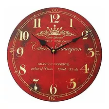 Reloj De Pared - 12 Inch Thick Wood Wall Clock Vintage Red H