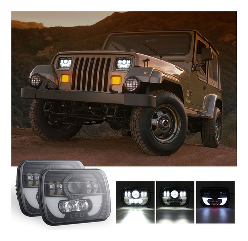 Faros Delanteros Cuadrados Led De 6x7  Para Jeep Cherokee Xj Foto 6