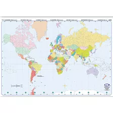 Mapa Planisferio Mudo Doble Faz Político / Físico 95x130cm