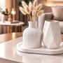 Kit Decorativo Sala Bandeja Com Vasos Design Moderno Kit Decorativo 2 Vasos Modernos Com Bandeja Branco Minimalista Sala Mesa