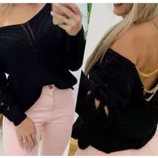 Blusa De Tricot Feminina Manga Longa Detalhes Corrente Frio