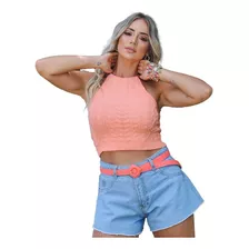 Blusa Cropped Lívia Tricô Trança Verão De Amarrar Livora