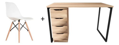 Mesa P/ Escritório Diretor Estilo Industrial 120x60 Vintage Branco E Mel
