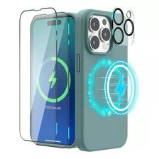 Funda Para iPhone 14 Pro - Verde De Silicona + Protector