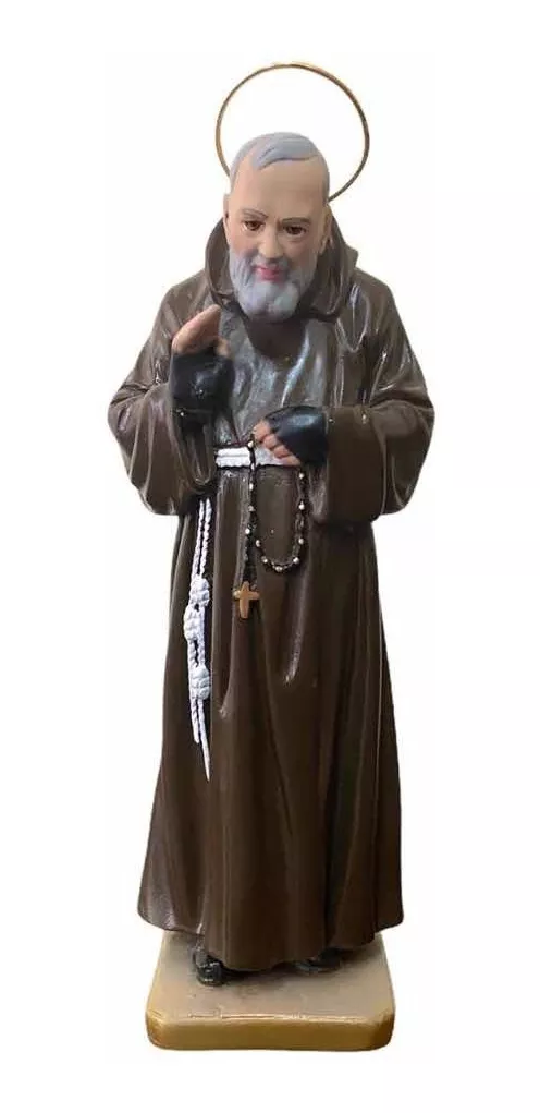 Imagem Padre Pio Gesso Com Pó De Mármore Auréola - 30cm