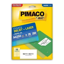 25 Folhas Etiquetas Pimaco A4 - A4250 (10 Etiq./folha) Cor Branco