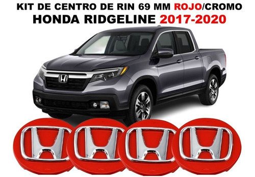 Kit 4 Centros De Rin Honda Ridgeline 17-20 Rojo/cromo 69 Mm Foto 2